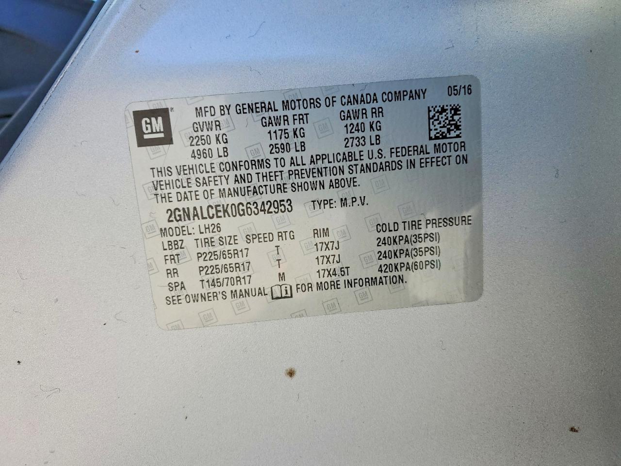 2016 CHEVROLET EQUINOX