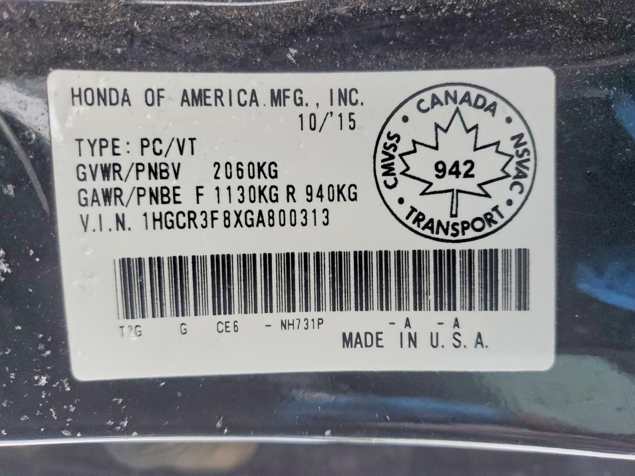 2016 HONDA ACCORD