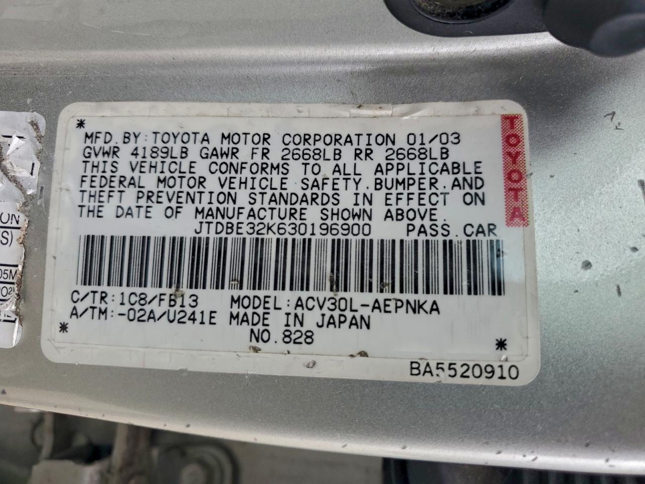 2003 TOYOTA CAMRY