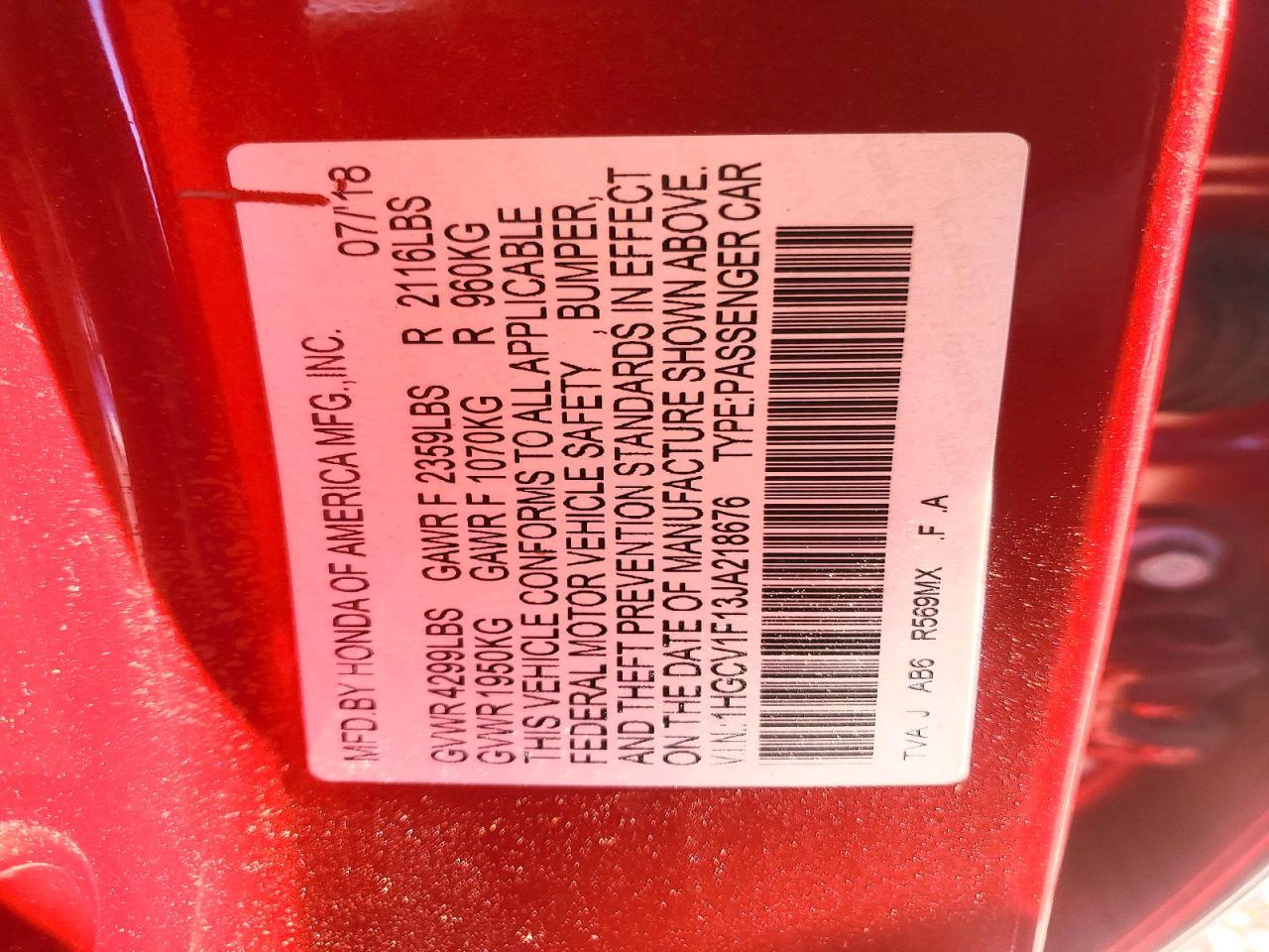 2018 HONDA ACCORD
