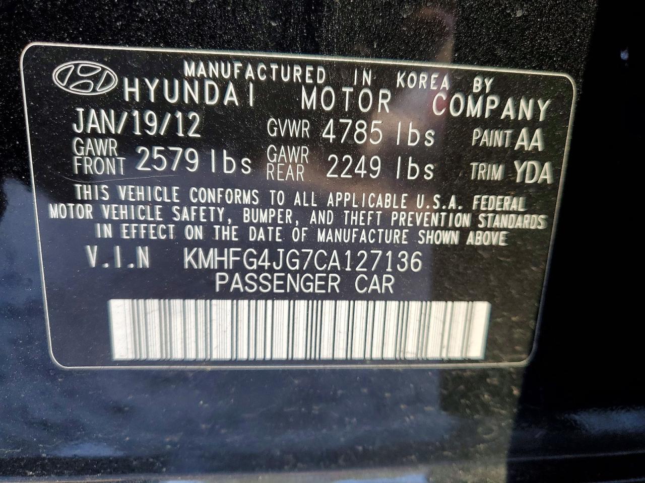 2012 HYUNDAI Azera