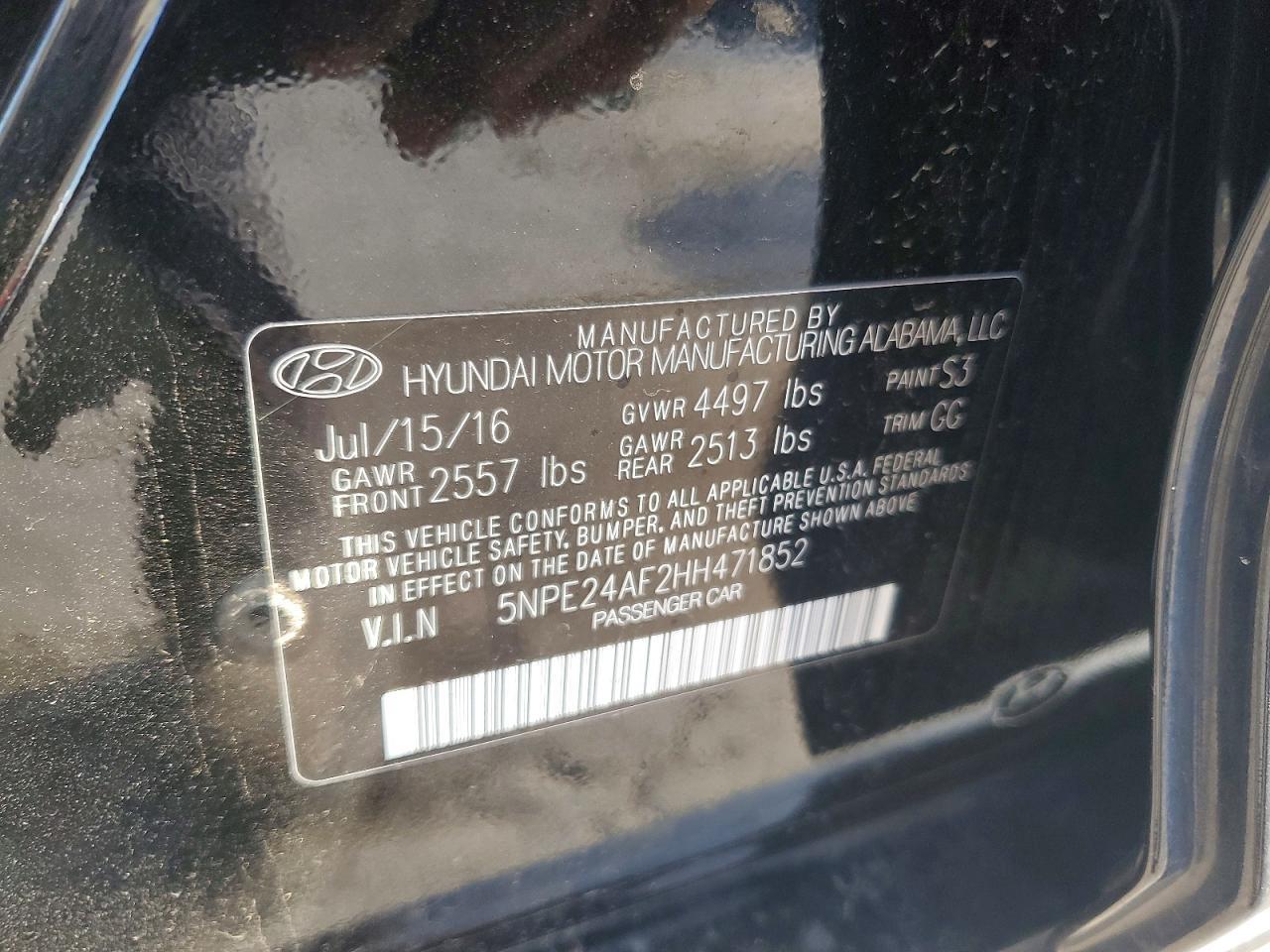 2017 HYUNDAI SONATA