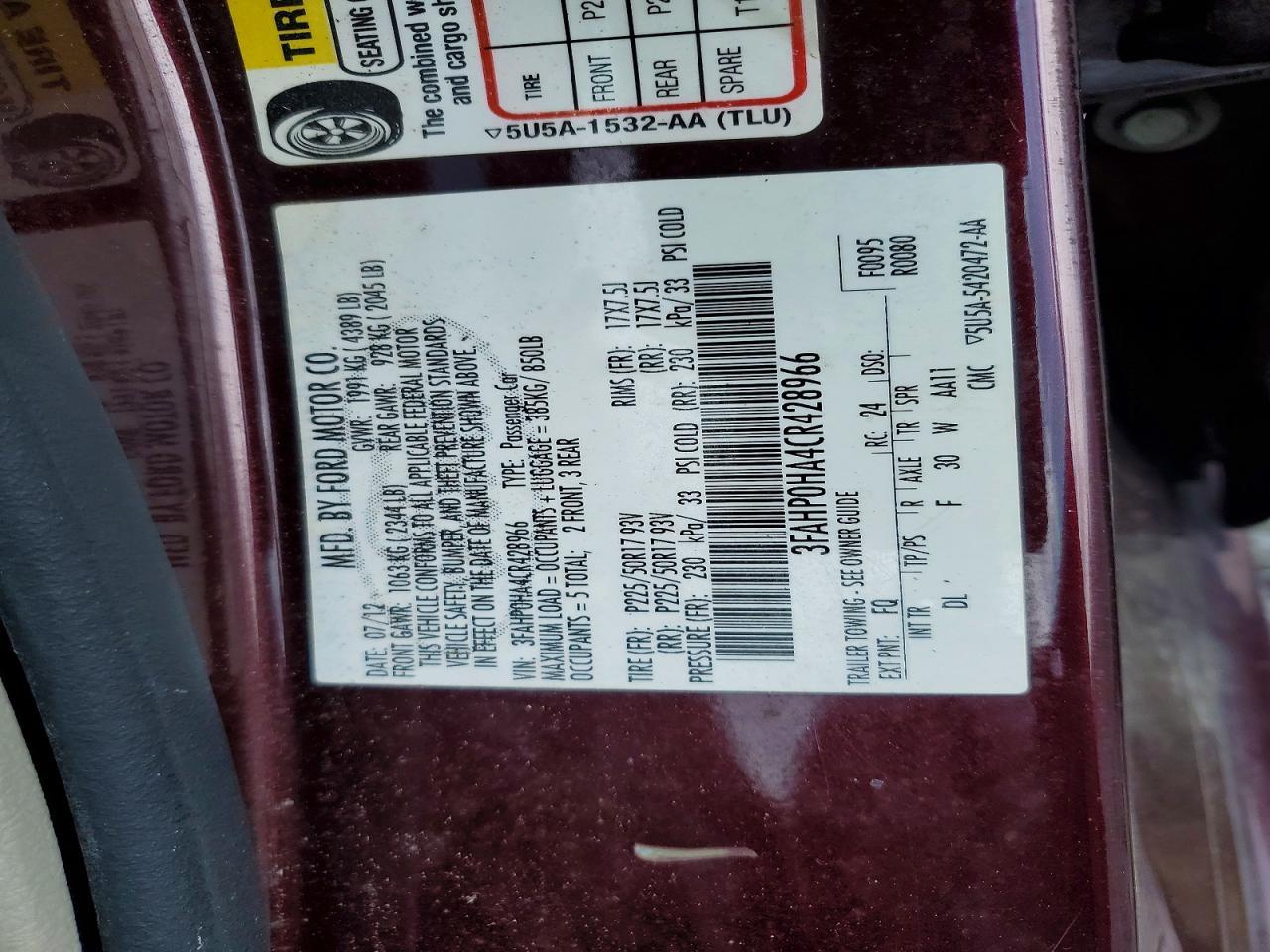 2012 FORD FUSION