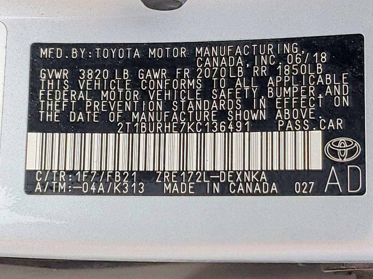 2019 TOYOTA COROLLA