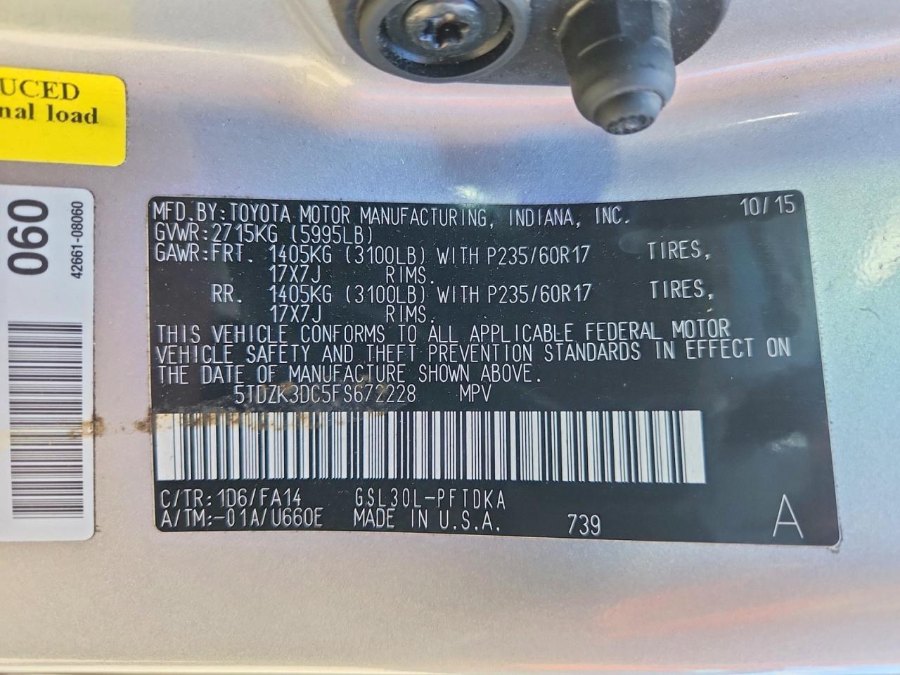 2015 TOYOTA SIENNA