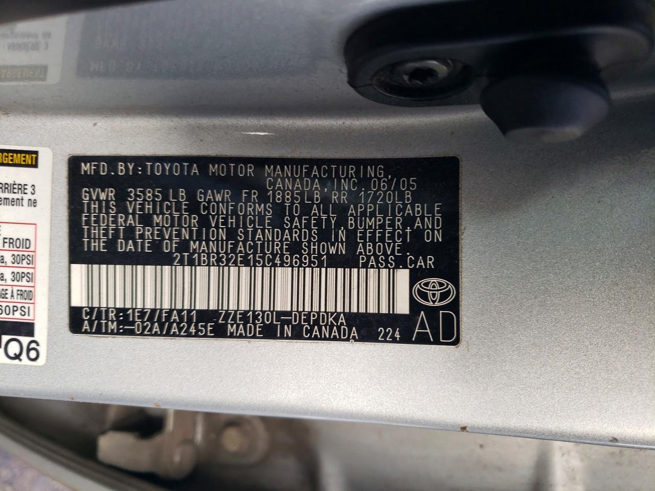 2005 TOYOTA COROLLA