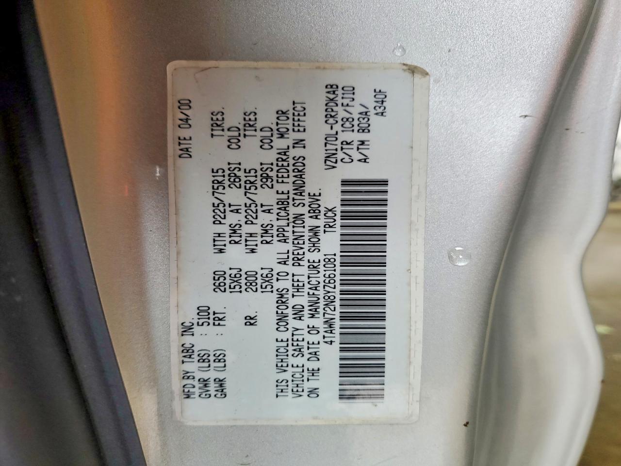 2000 TOYOTA TACOMA