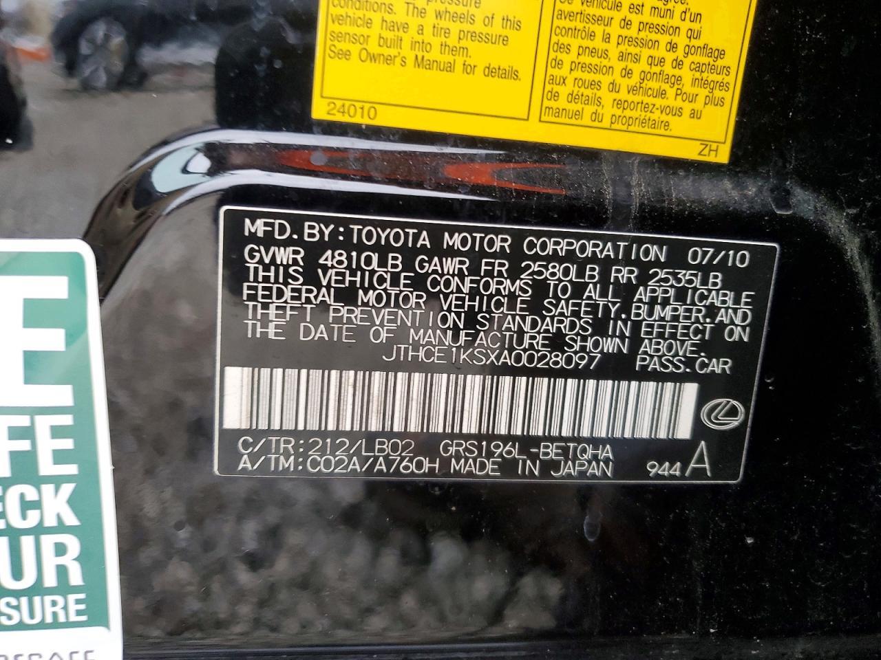 2010 LEXUS GS 350