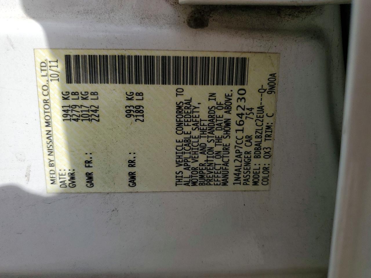 2012 NISSAN ALTIMA