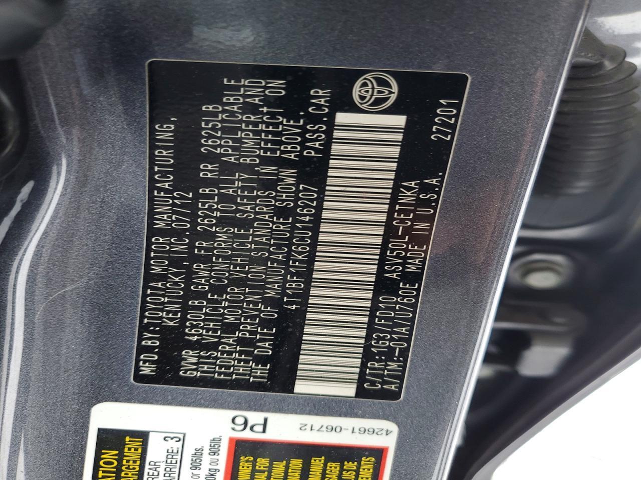 2012 TOYOTA CAMRY