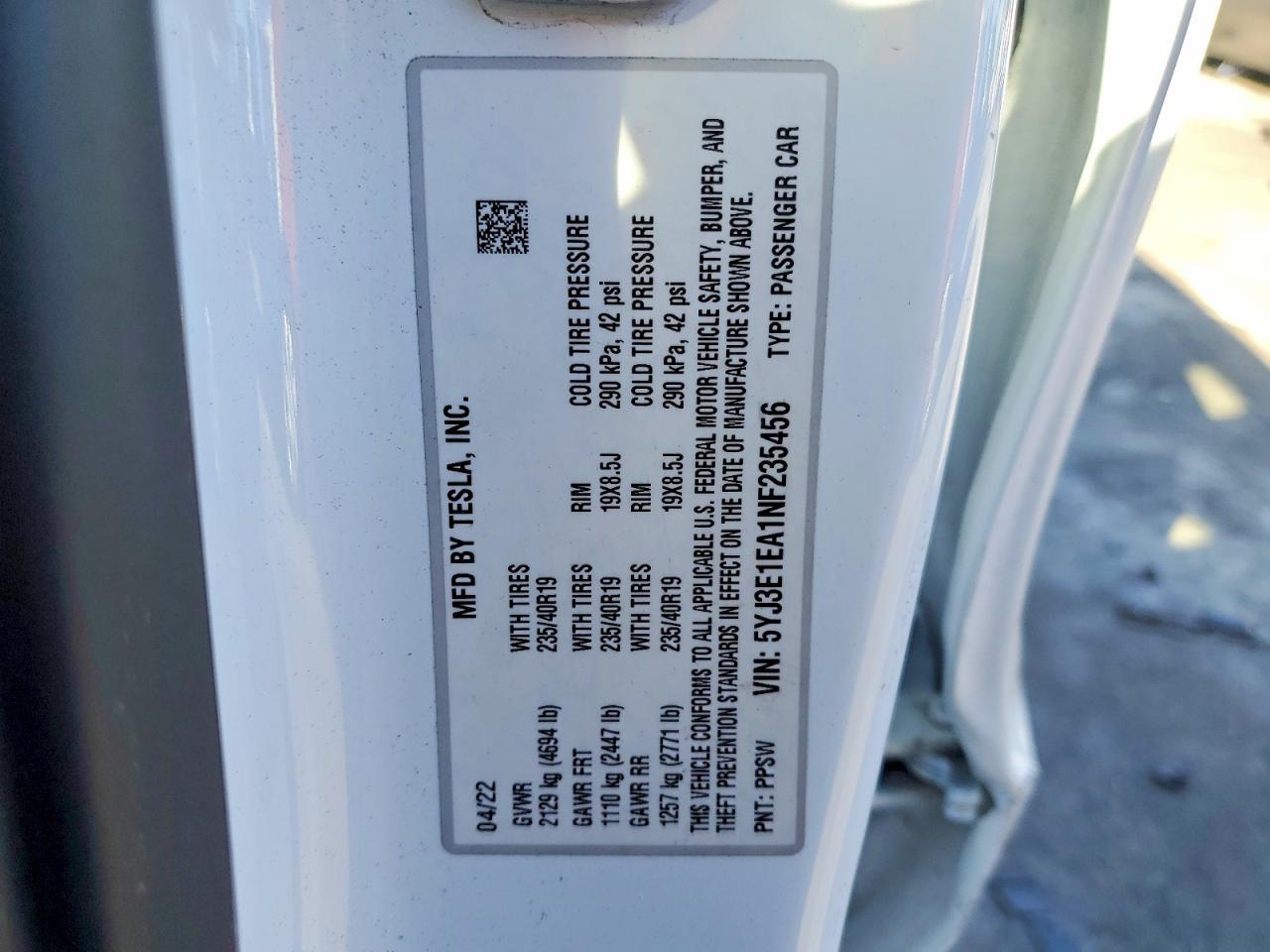 2022 TESLA MODEL 3