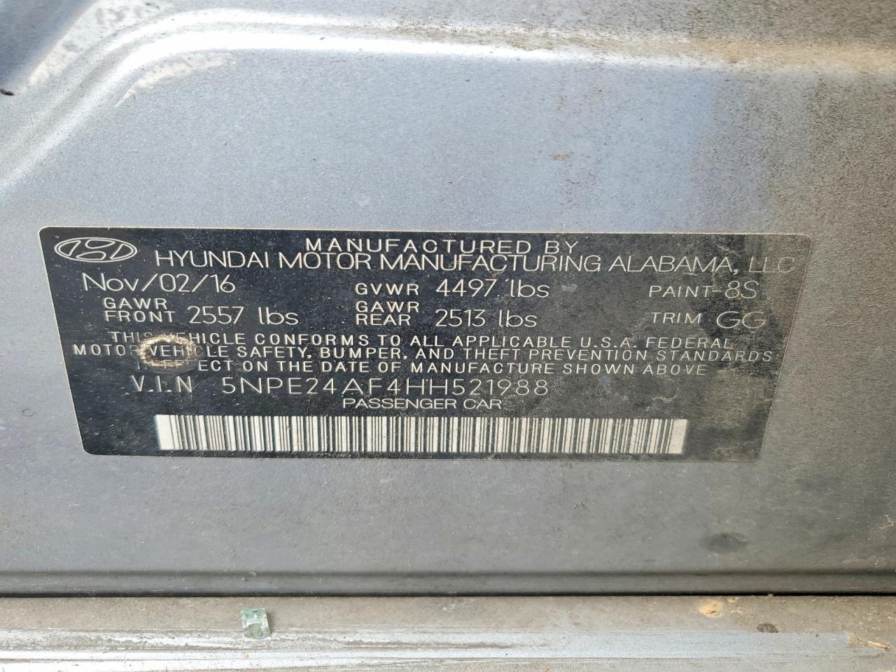 2017 HYUNDAI SONATA