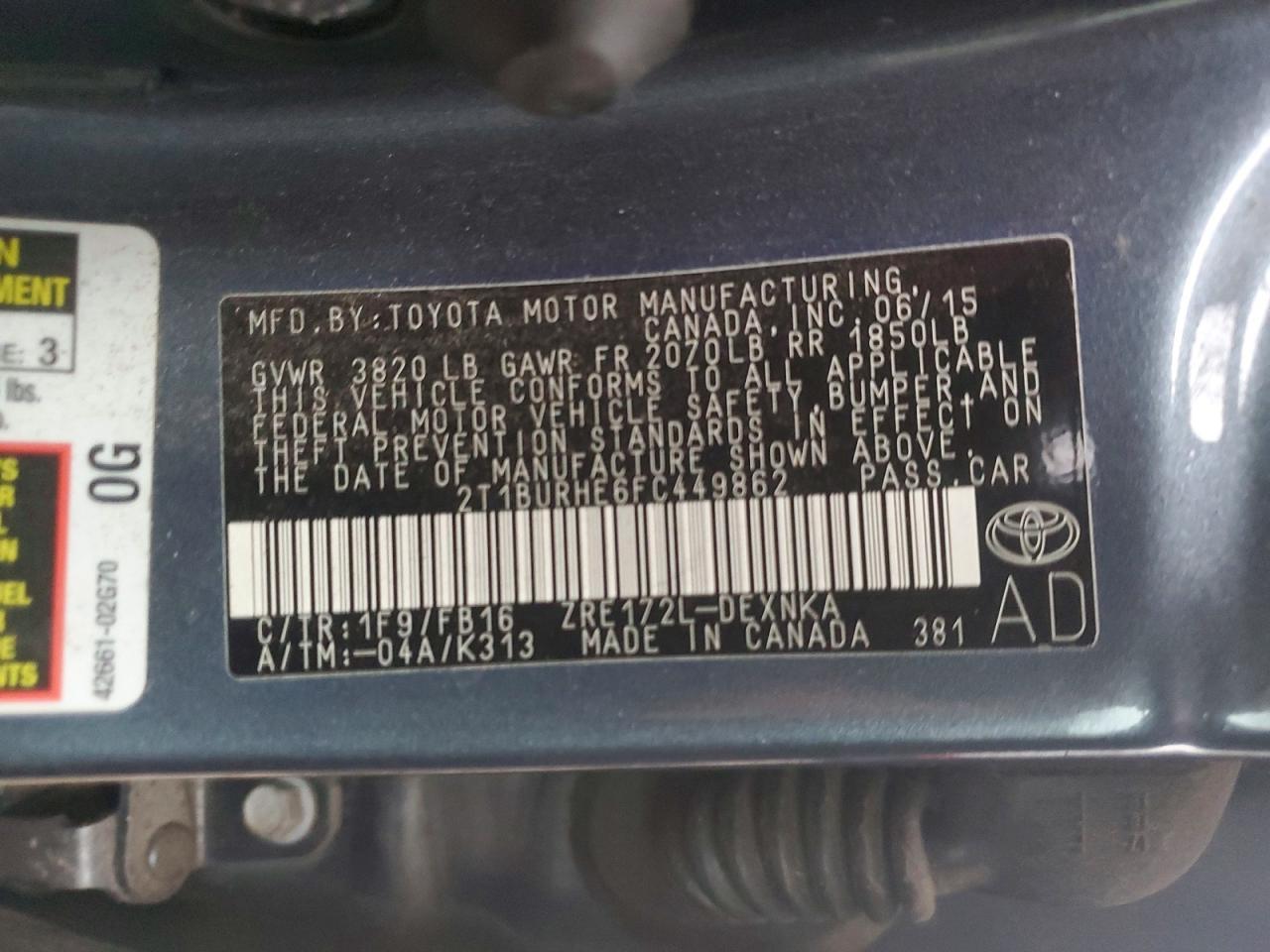 2015 TOYOTA COROLLA