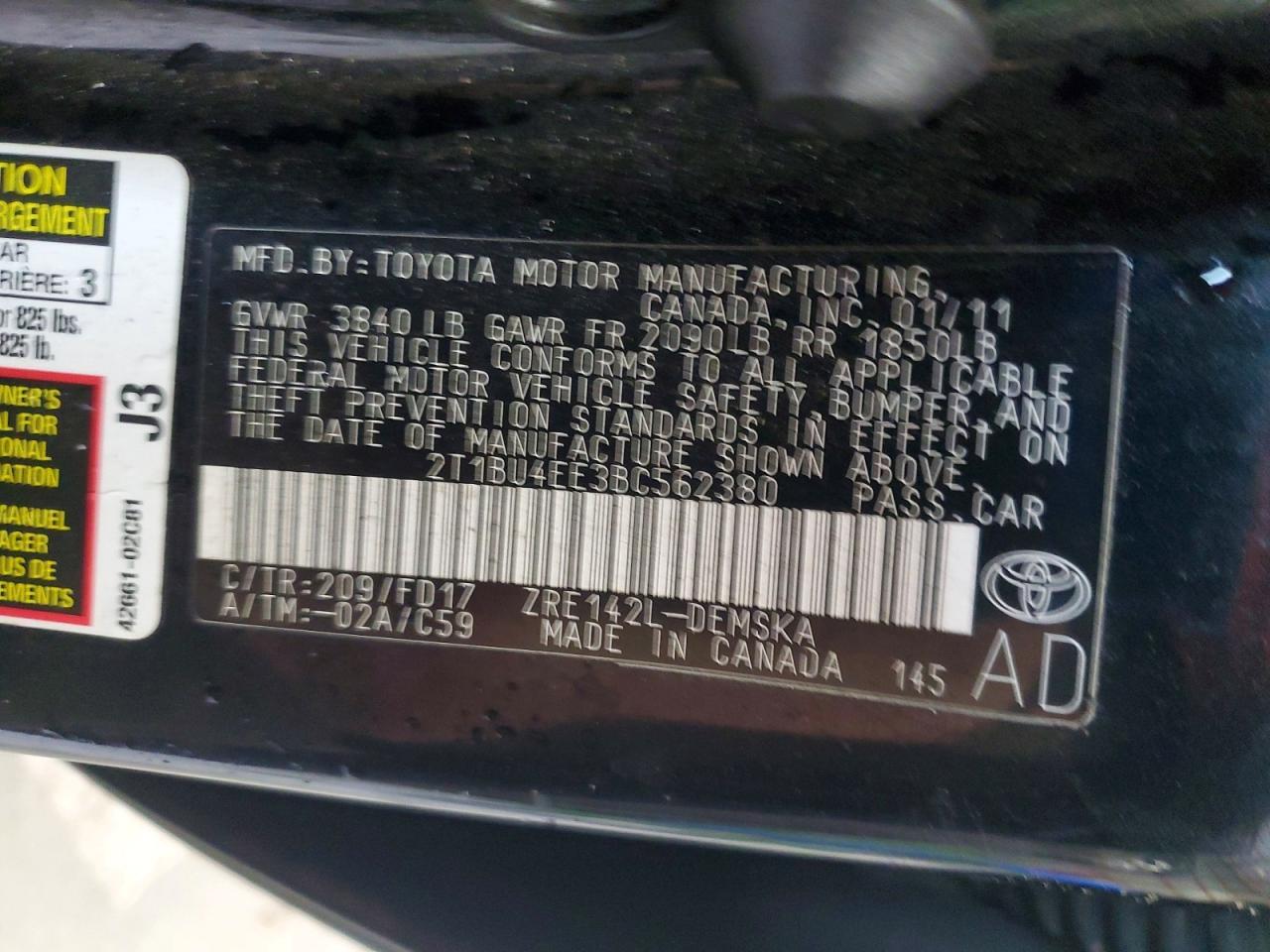 2011 TOYOTA COROLLA