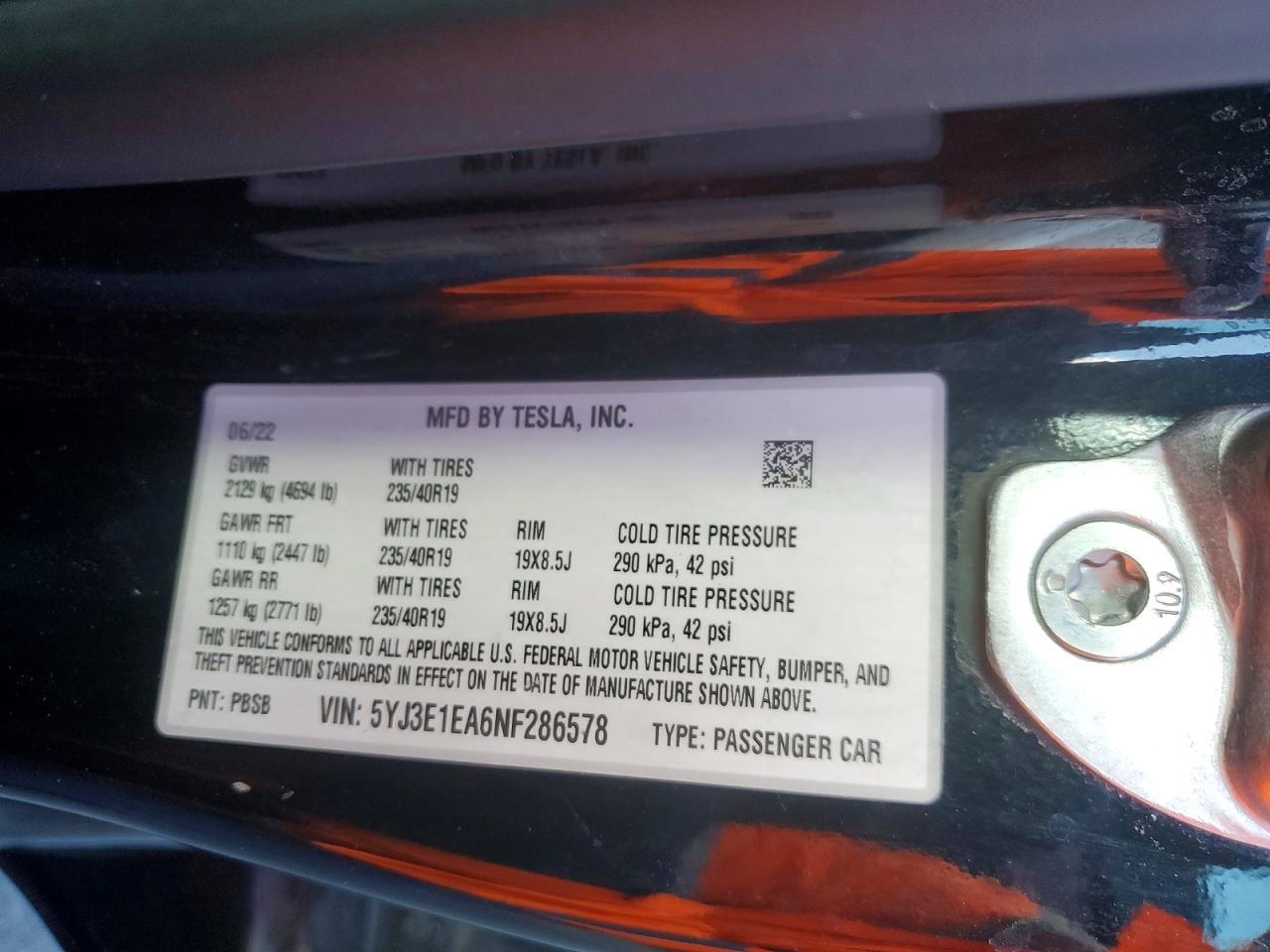 2022 TESLA MODEL 3