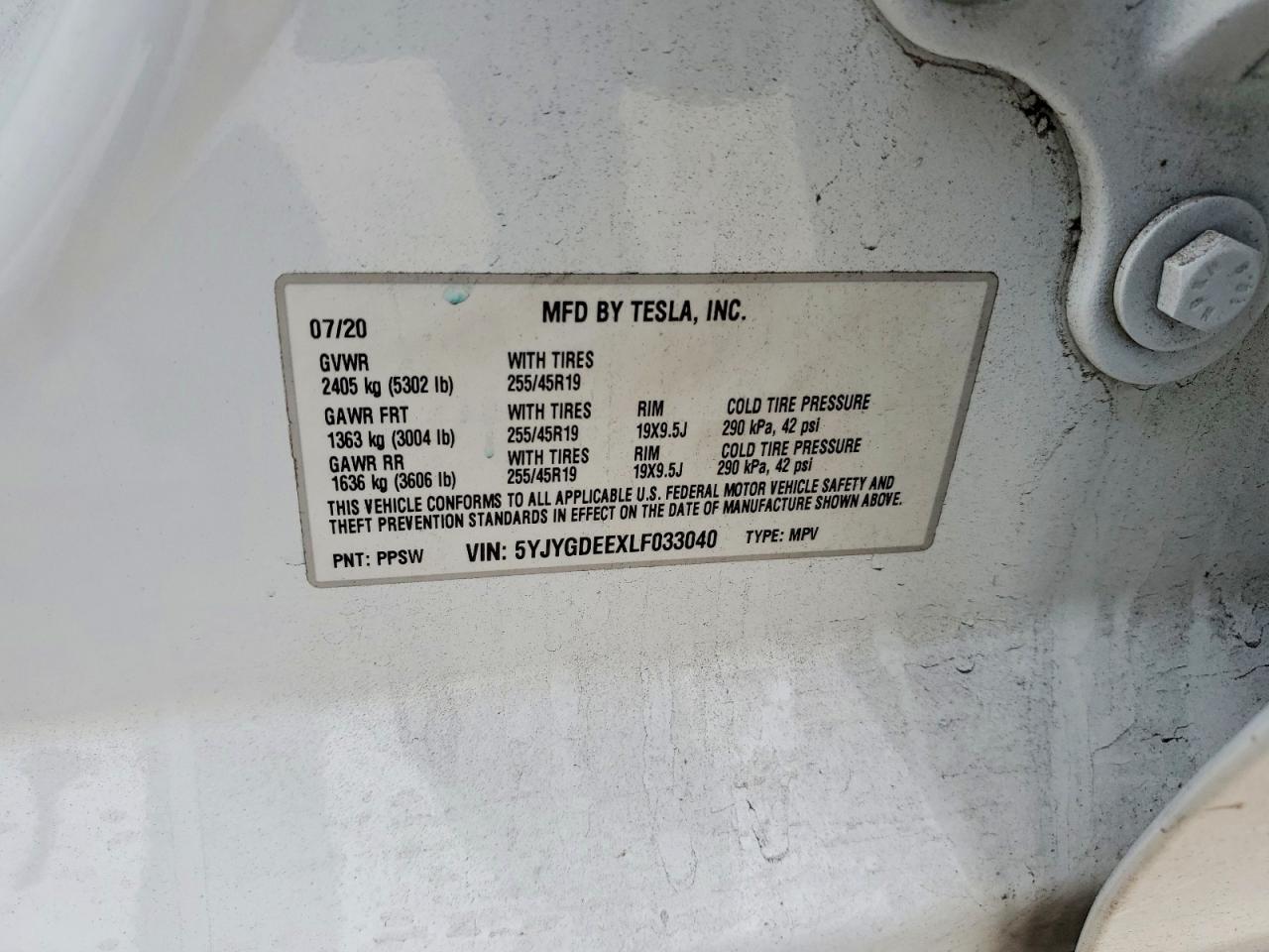 2020 TESLA MODEL Y