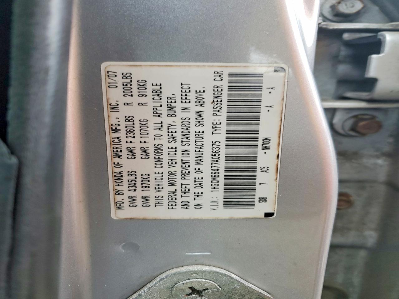 2007 HONDA ACCORD
