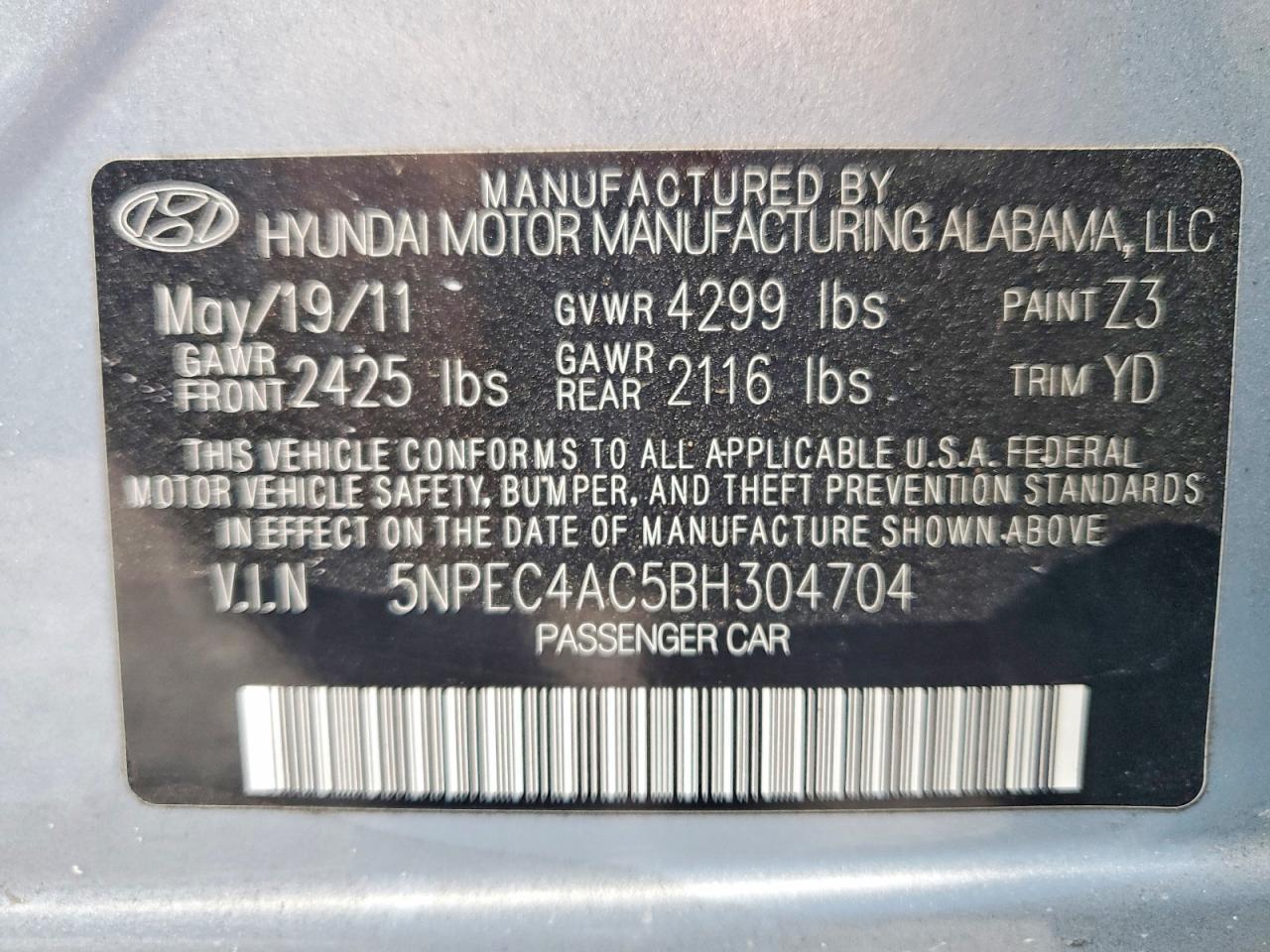 2011 HYUNDAI SONATA