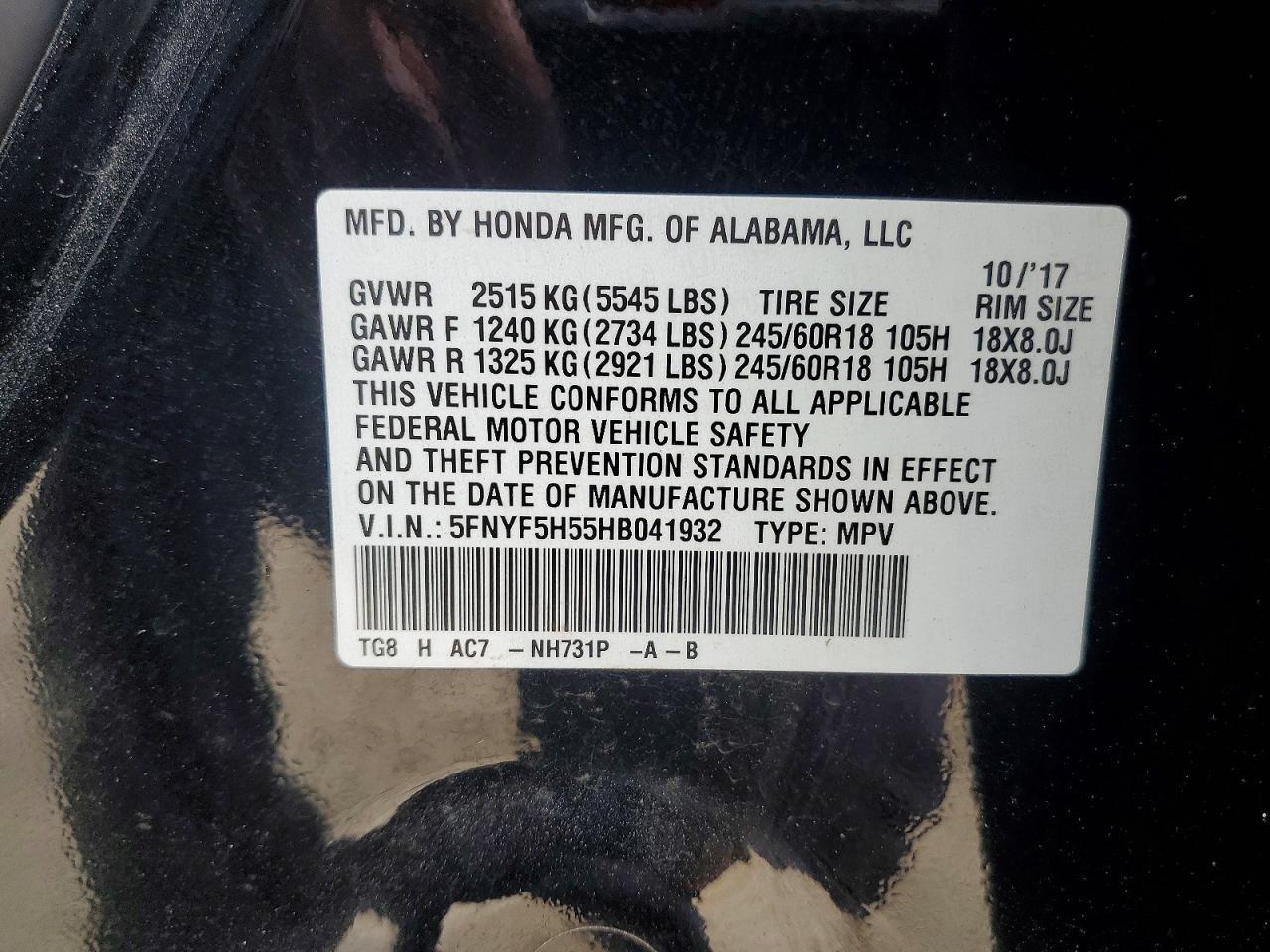 2017 HONDA PILOT