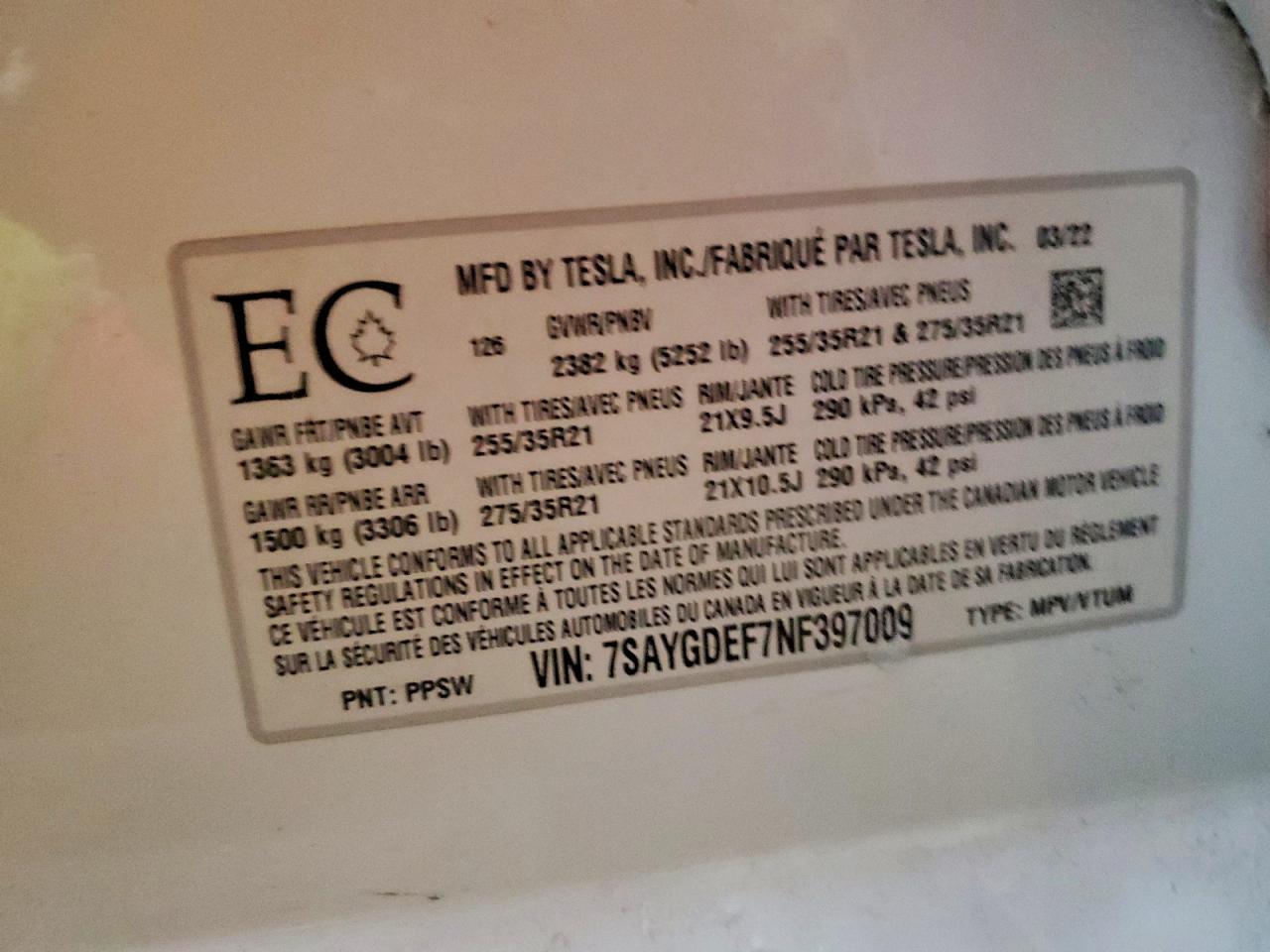 2022 TESLA MODEL Y
