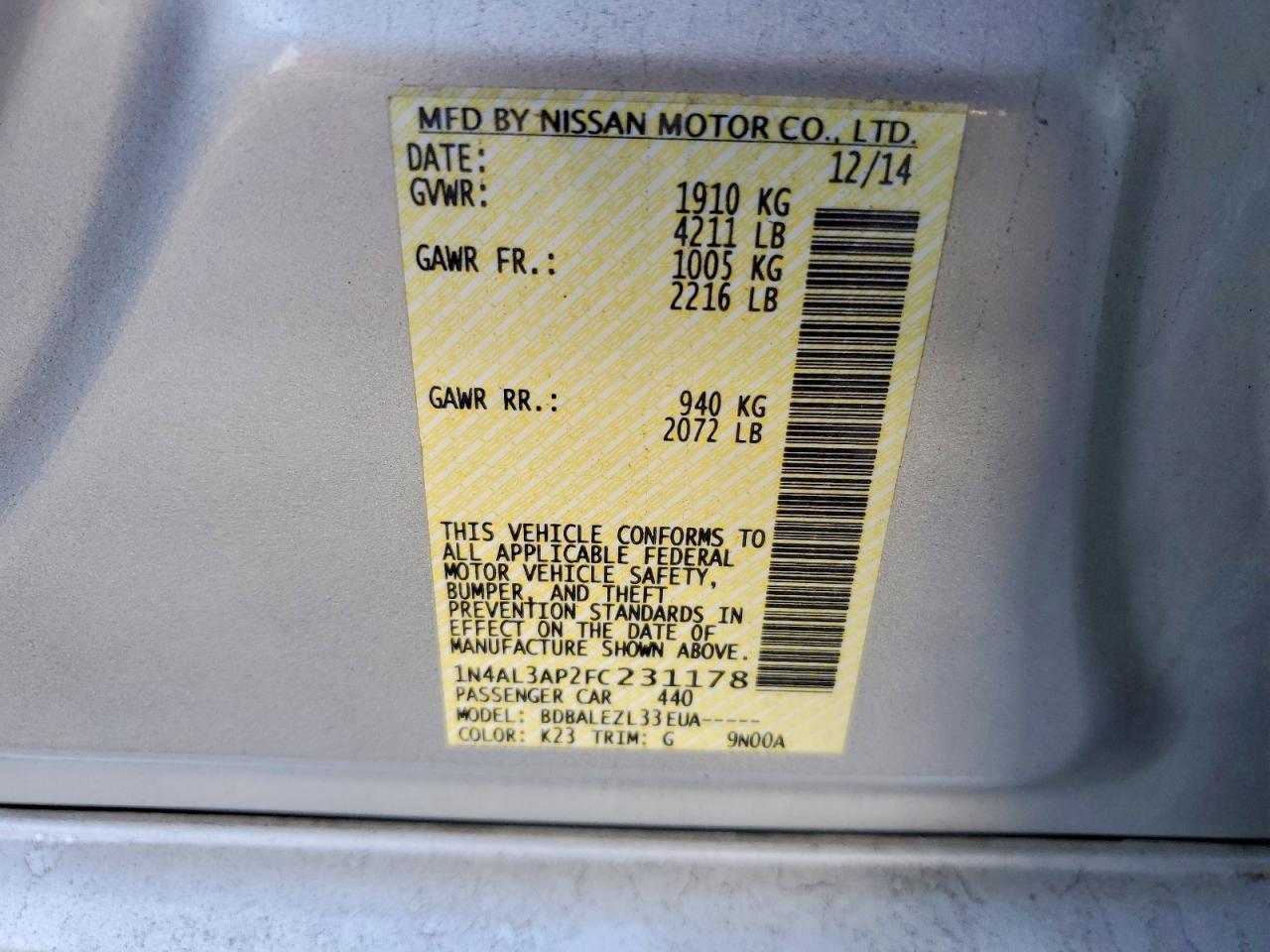 2015 NISSAN ALTIMA
