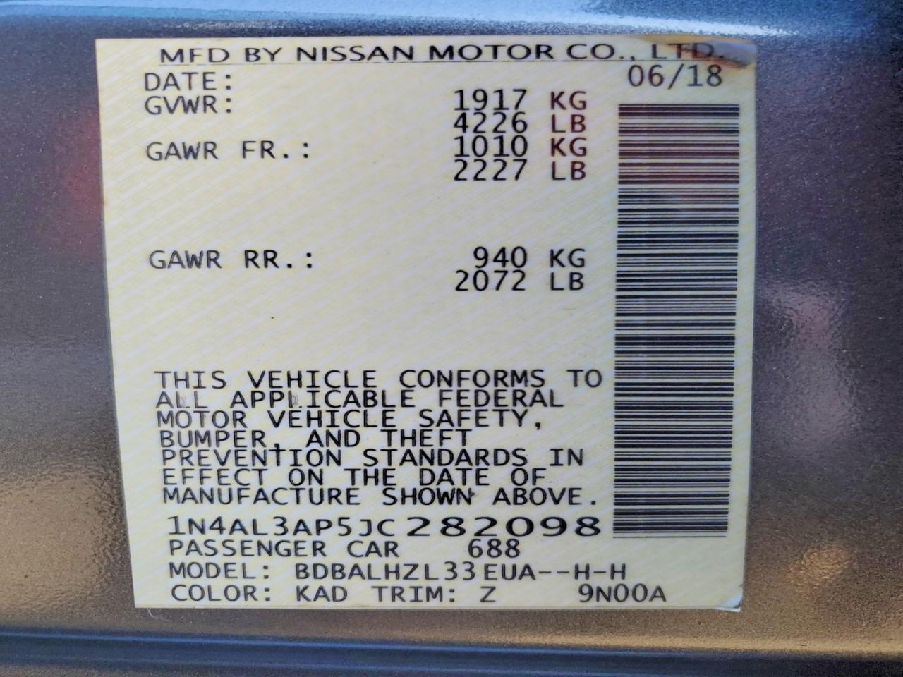 2018 NISSAN ALTIMA