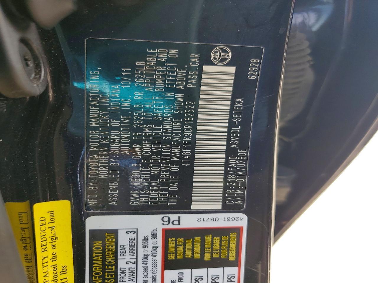 2012 TOYOTA CAMRY