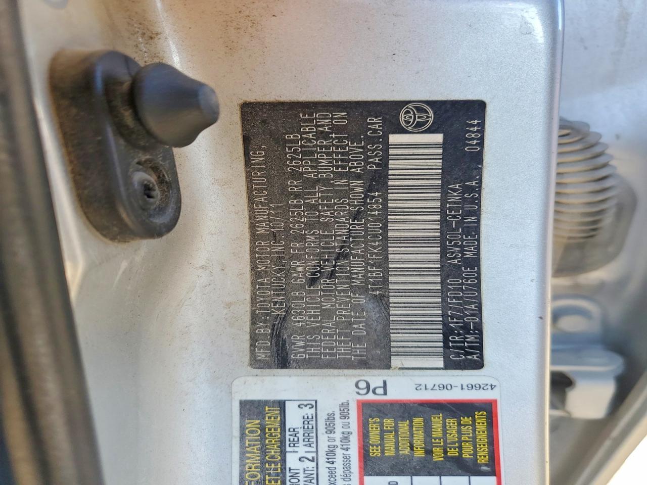 2012 TOYOTA CAMRY