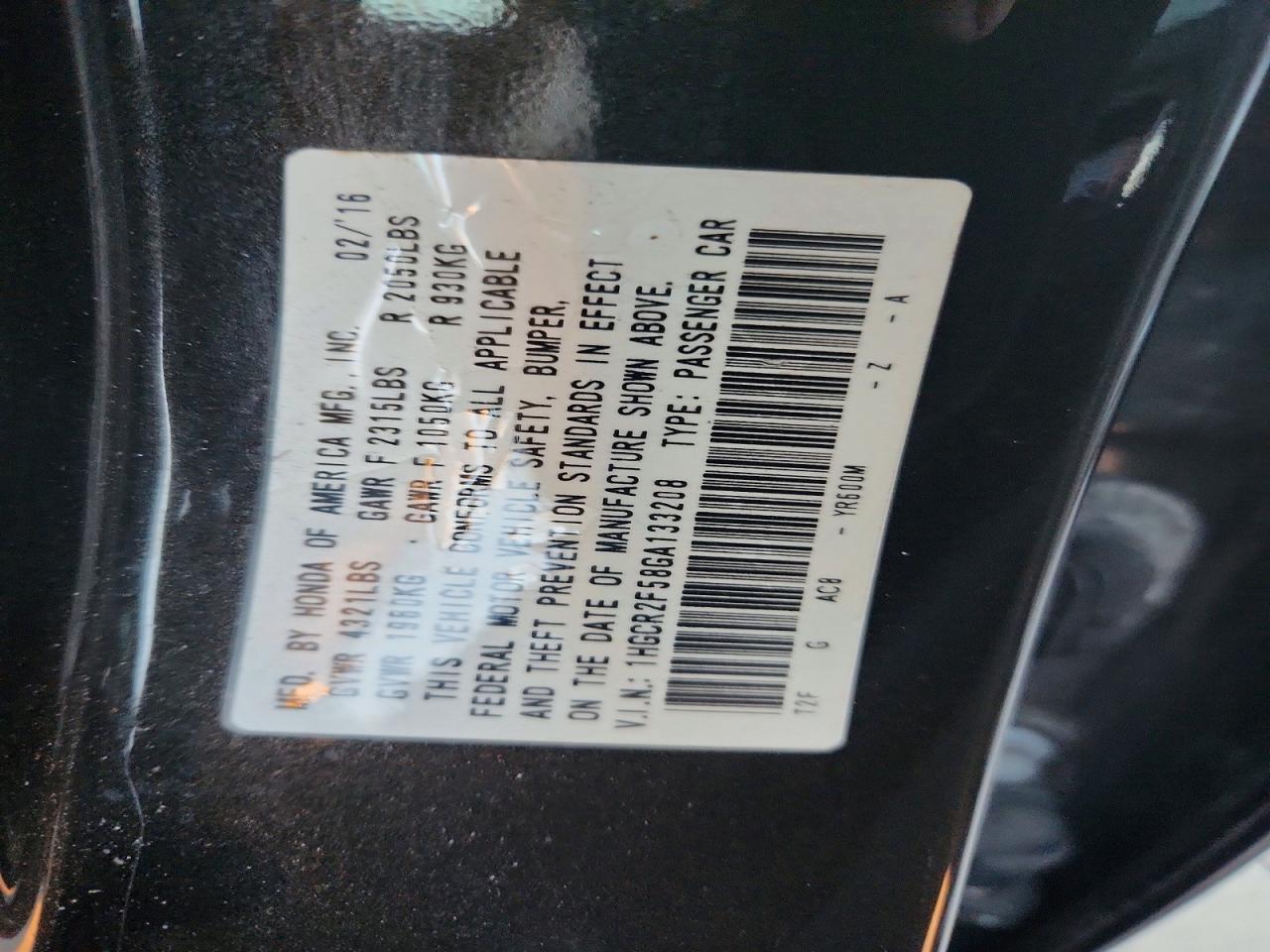 2016 HONDA ACCORD