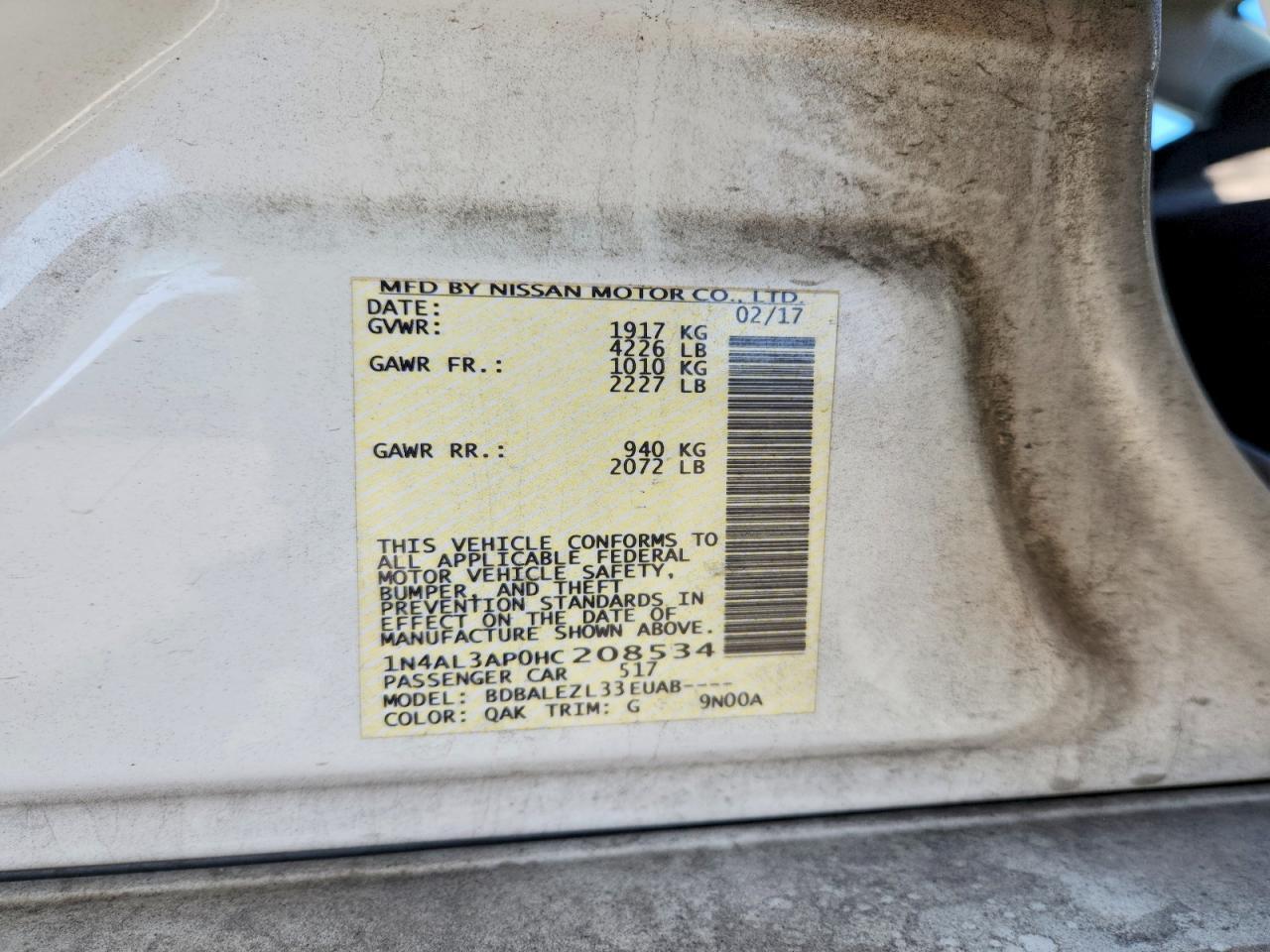 2017 NISSAN ALTIMA