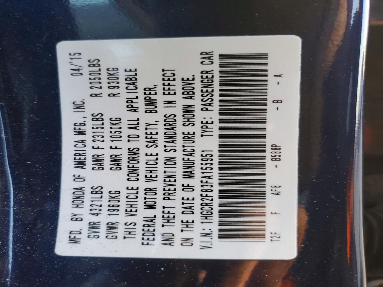 2015 HONDA ACCORD