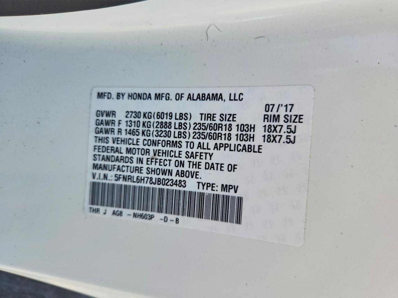 2018 HONDA ODYSSEY