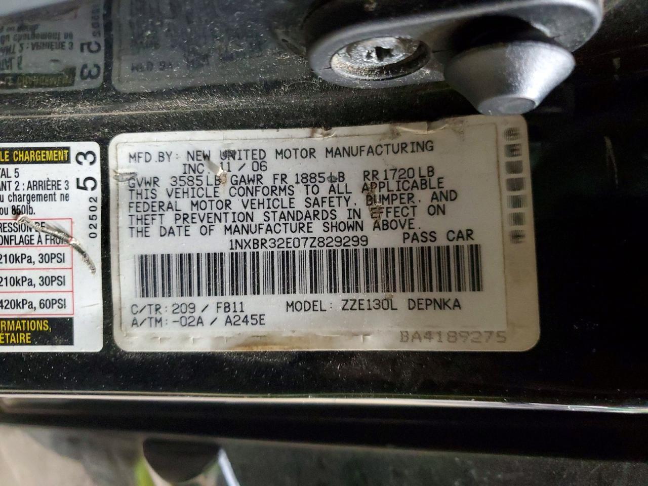2007 TOYOTA COROLLA