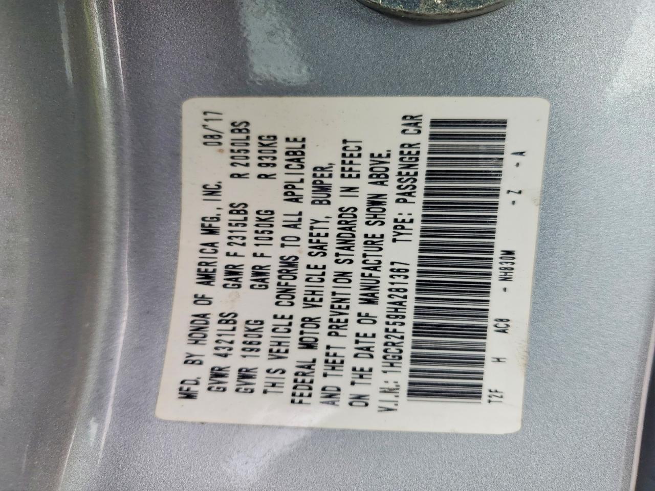 2017 HONDA ACCORD