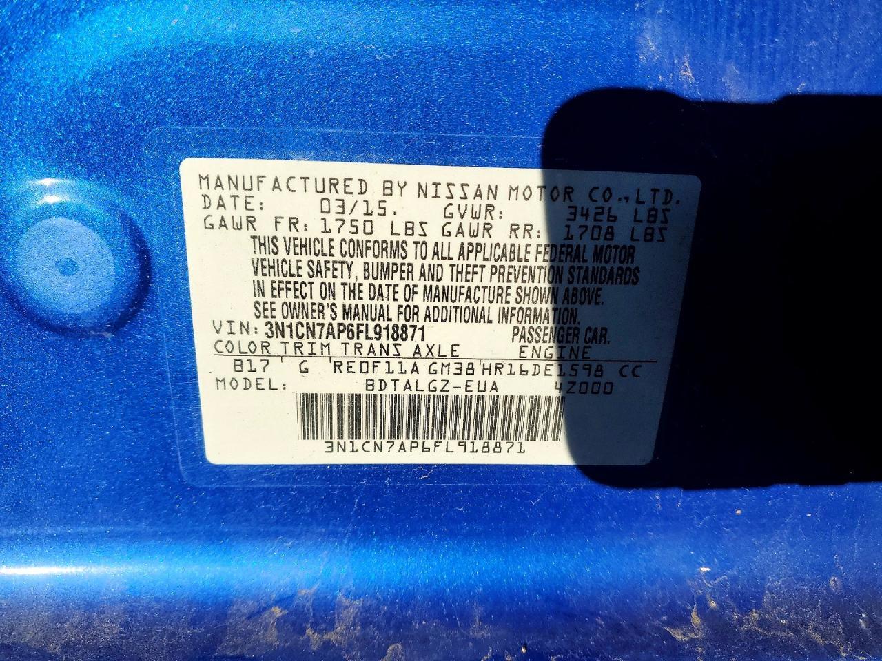 2015 NISSAN VERSA