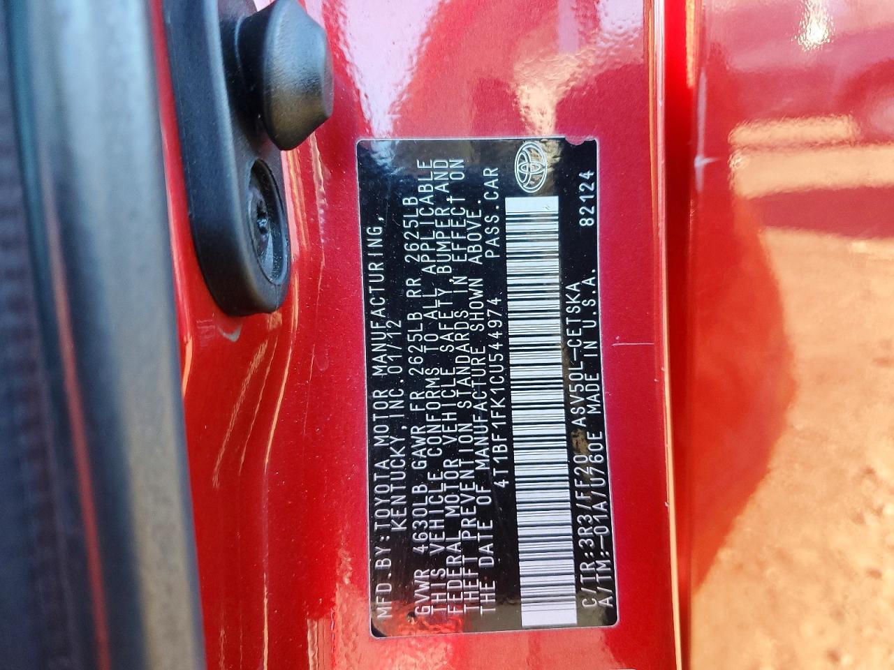 2012 TOYOTA CAMRY
