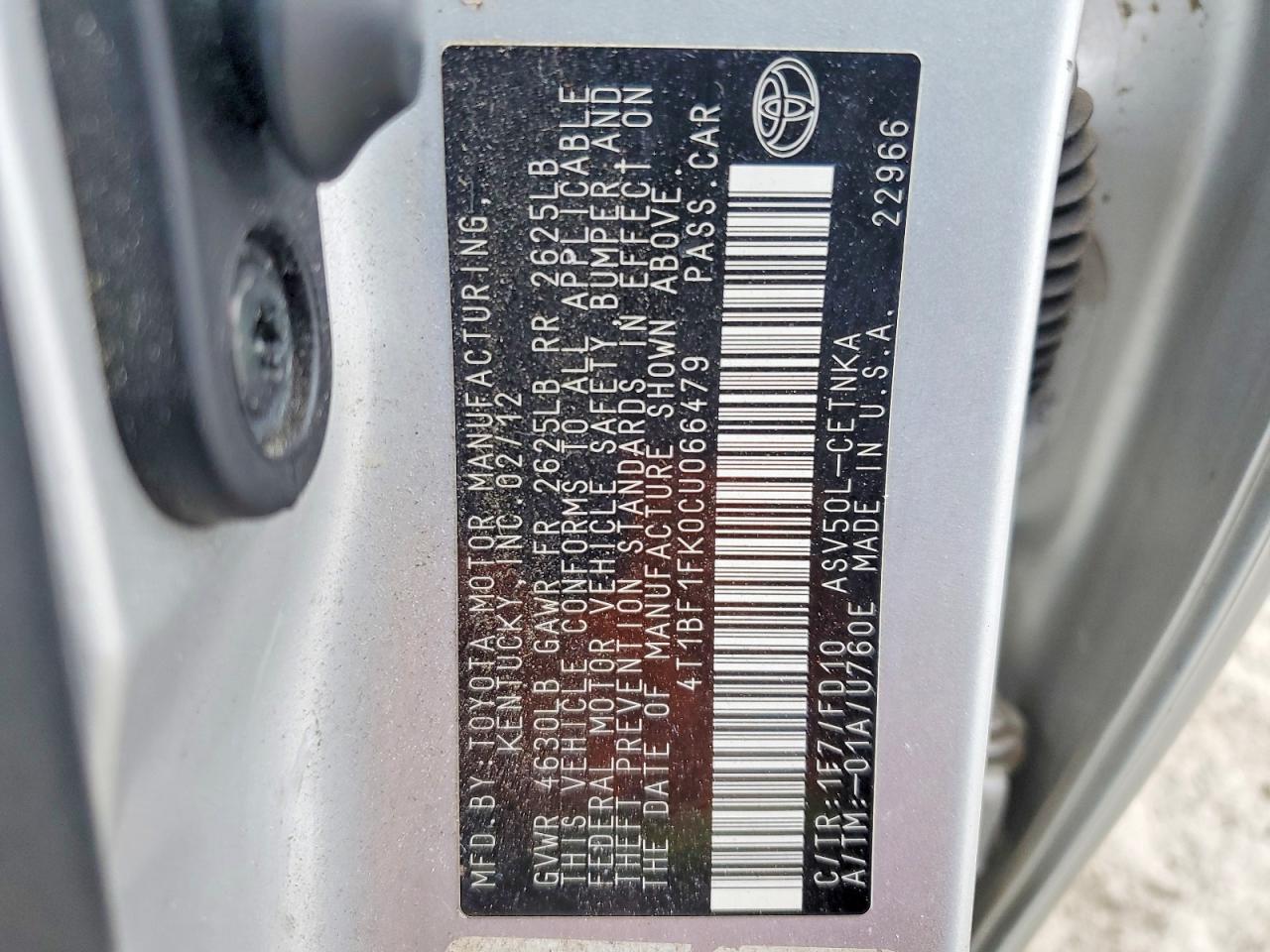 2012 TOYOTA CAMRY