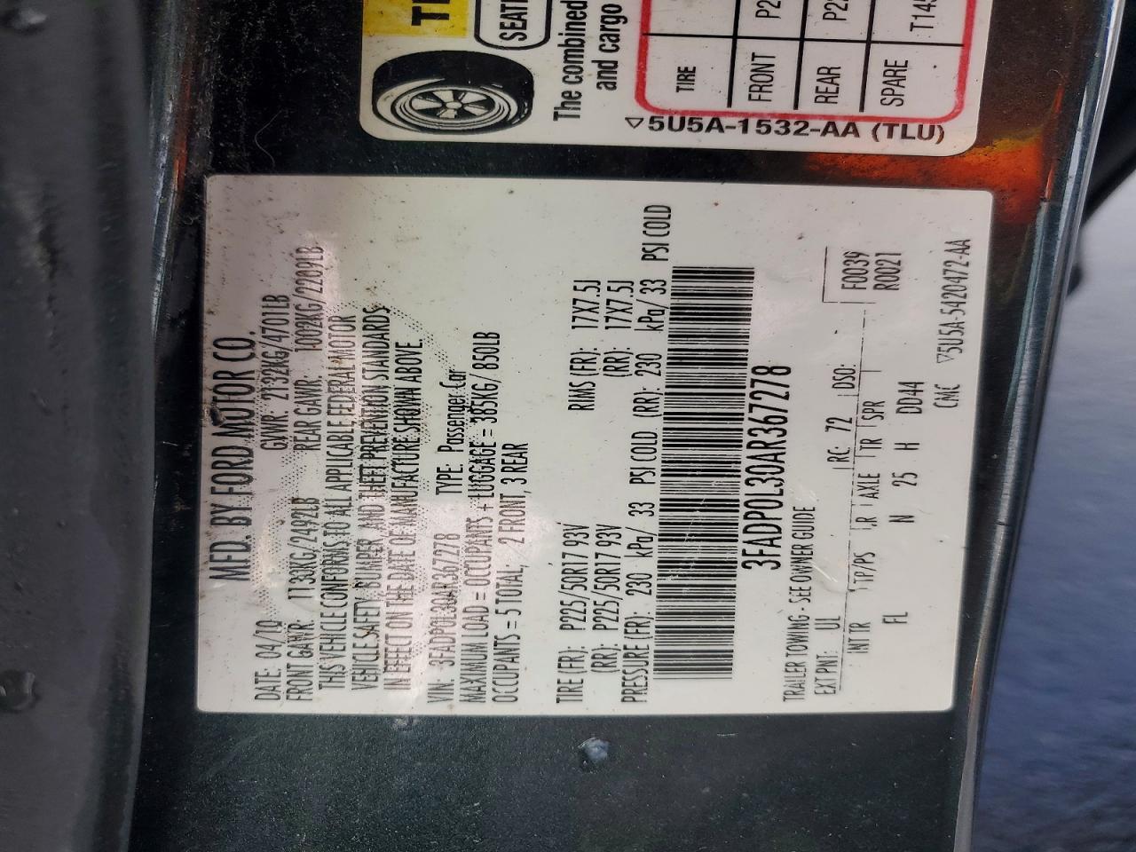 2010 FORD FUSION