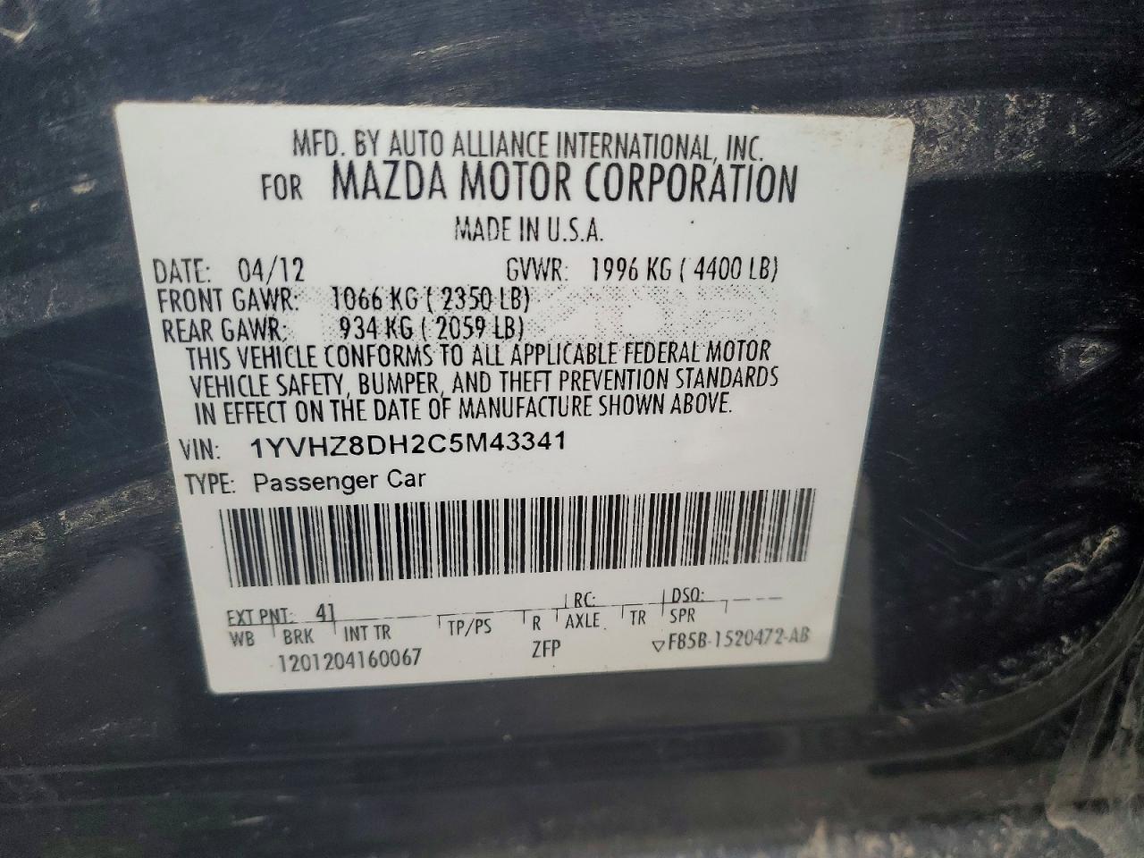 2012 MAZDA 6