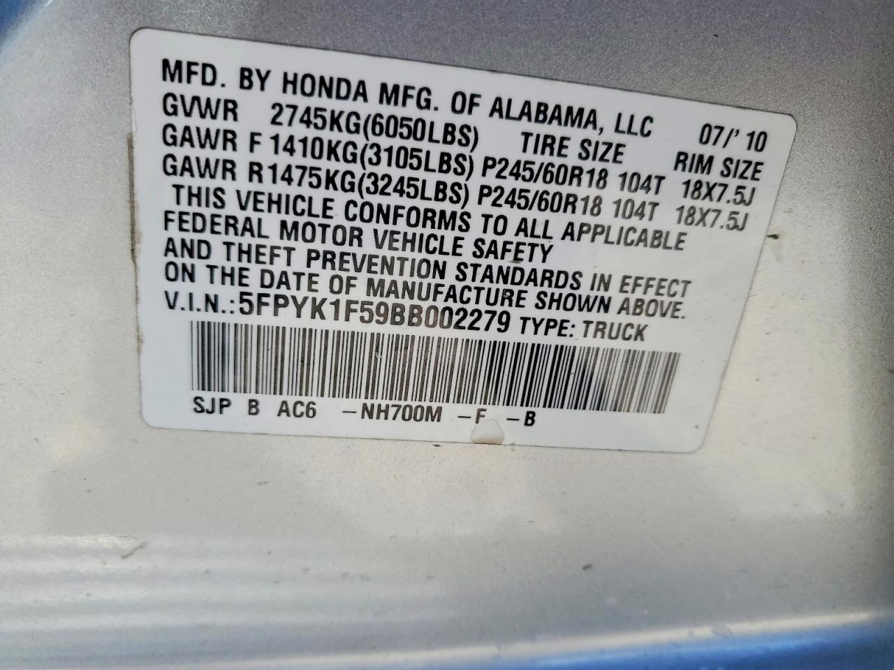 2011 HONDA Ridgeline