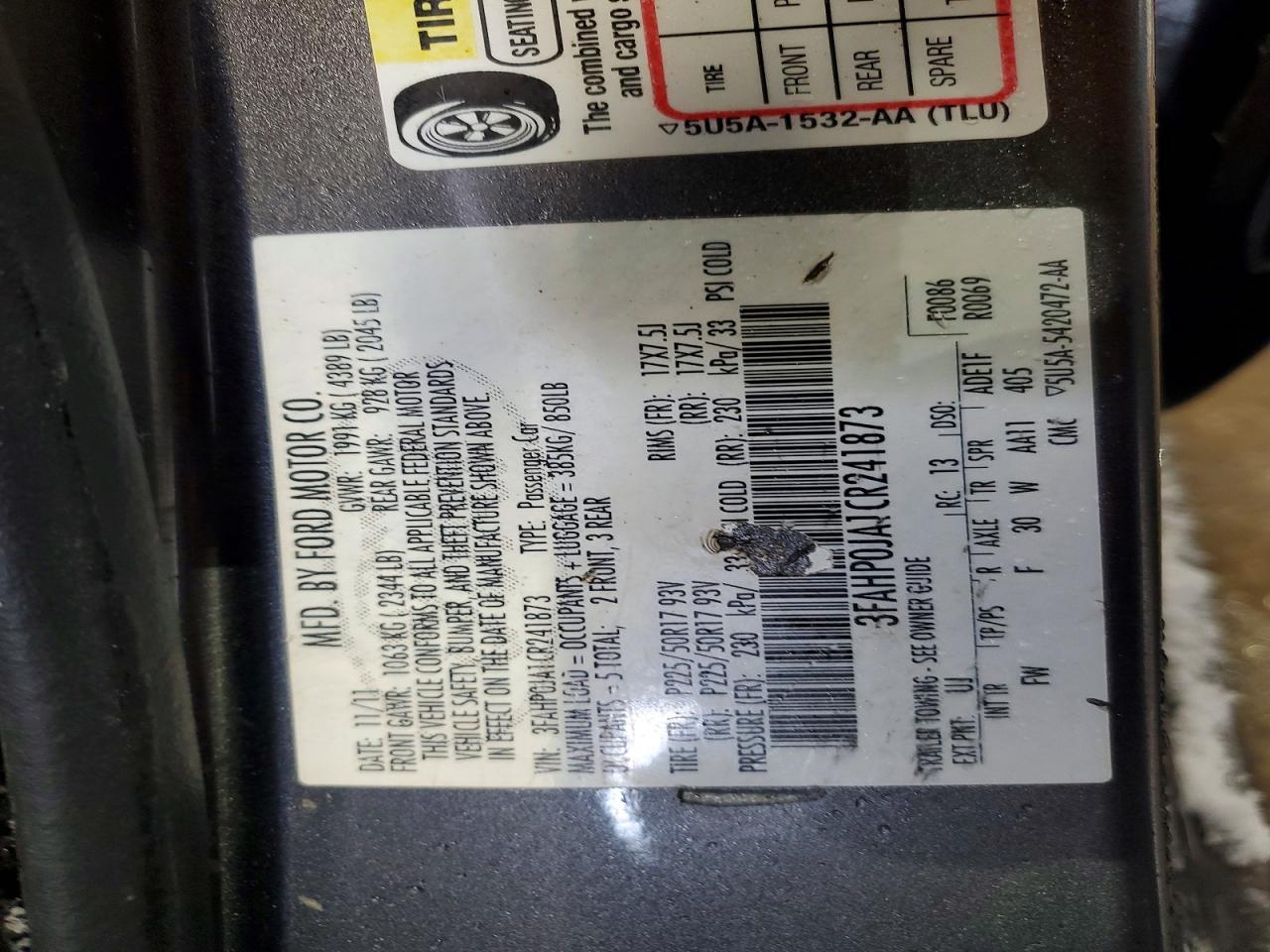 2012 FORD FUSION
