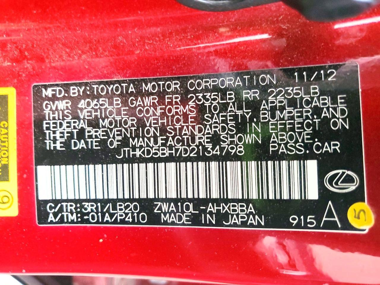 2013 LEXUS CT 200