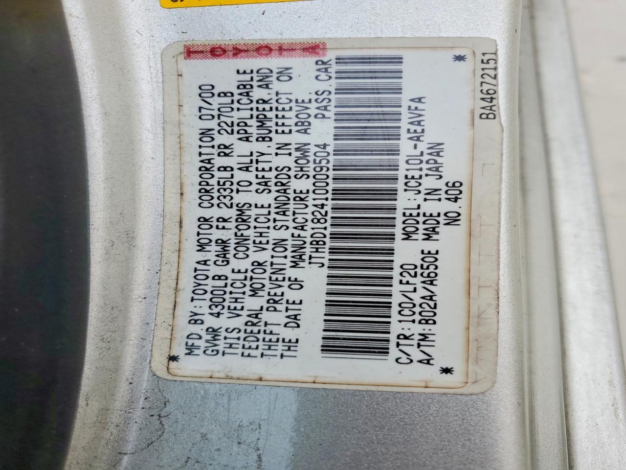 2001 LEXUS IS 300