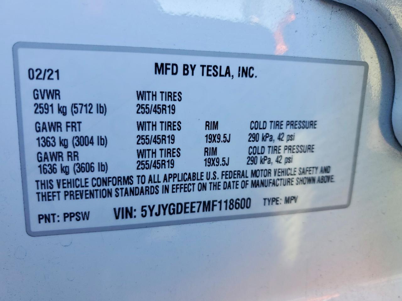 2021 TESLA MODEL Y