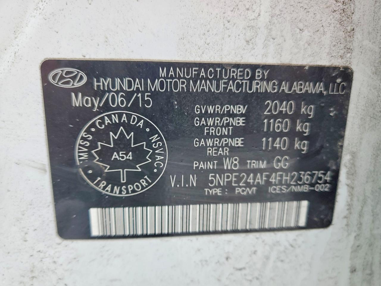 2015 HYUNDAI SONATA