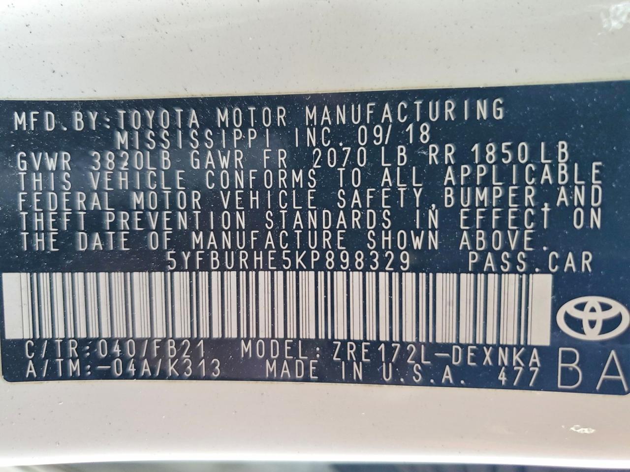 2019 TOYOTA COROLLA
