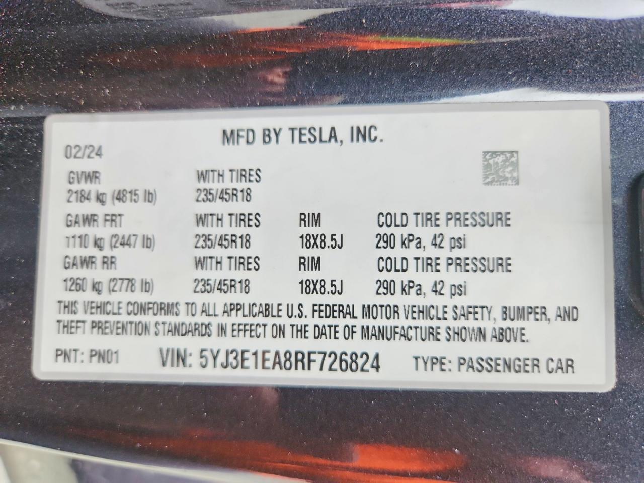 2024 TESLA MODEL 3