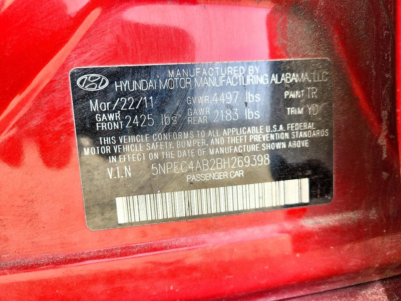 2011 HYUNDAI SONATA