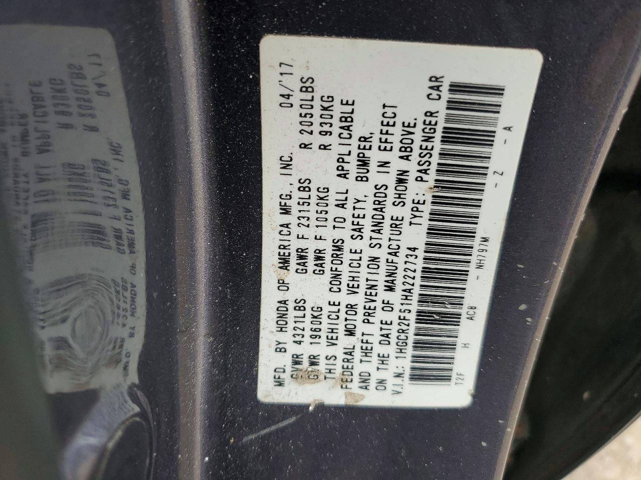2017 HONDA ACCORD