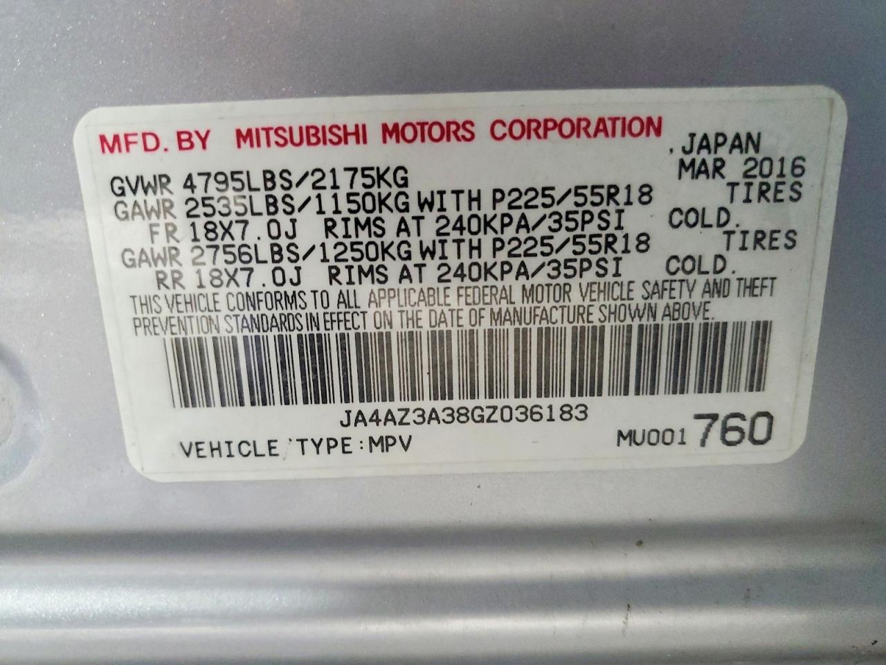 2016 MITSUBISHI outlander